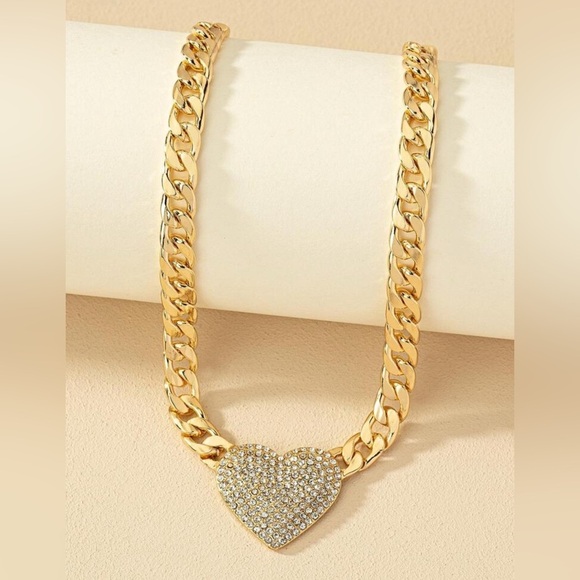 Gold & Rhinestone Heart Pendant Necklace - Picture 2 of 4